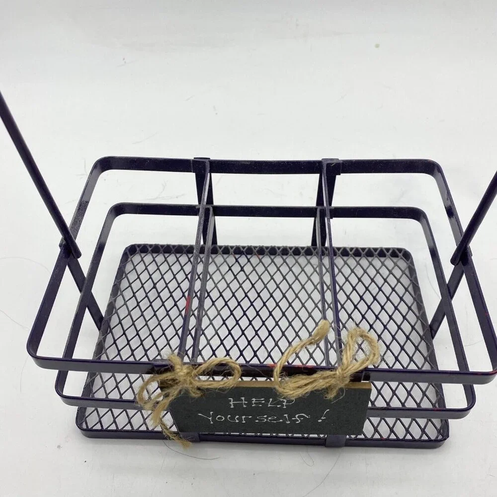 Metal‎ Basket Utensil Condiments Holder Caddy 3 Compartment Purple Picnic Crafts